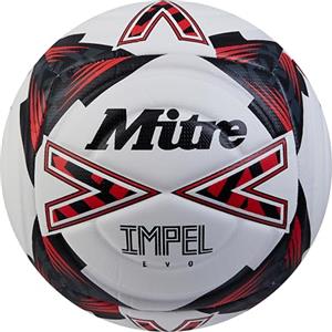 Mitre Impel Evo Pallone da calcio, da allenamento, durevole, tecnologia Hyperseam, bianco/nero/rosso bib, 3