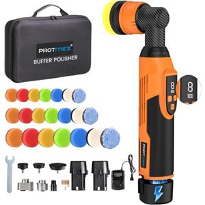 Protmex Lucidatrice a Batteria per Auto - Mini Lucidatrice da 1,2/1,6/2 Pollici, 8 Velocità 2500-6000 Giri/min con 22 Spugnette, Lucidatrice Rotativa e Orbitale da 12V per la Lucidatura e Ceratura Det