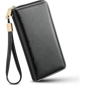 GlasFlength Portafoglio Donna Grande con RFID, Pelle PU Portatessere Donna Portafoglio Slim Donna Cerniera Portafogli Donna con Multiplo Scomparti Wallet con 13 Slot per Carte (Nero)