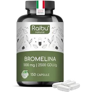 RAIBU Bromelina Forte 2500 GDU/g (5000 F.I.P.) - 150 Capsule Gastroresistenti - Enzima Digestivo Bromelina - Estratto Naturale di Ananas - Vegano & Senza Additivi