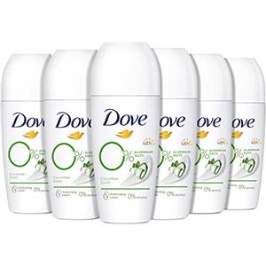 Dove, Deodorante Roll On Advanced 0% Sali Go Fresh Cetriolo, Deodorante Antitraspirante, Formula Senza Alcol e Sali di Alluminio, Protezione Fino a 48 Ore, Deodorante Uomo e Donna, 6 Pezzi da 50ml