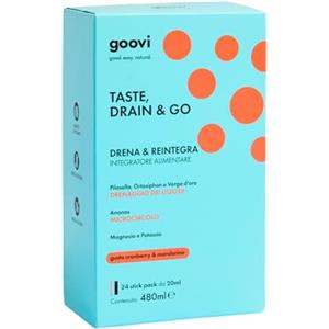 Goovi, Taste Drain & Go, Integratore Alimentare Drenante con Magnesio e Potassio, Favorisce il Microcircolo, con Estratti Vegetali di Ananas e Pilosella, Gusto Cranberry e Mandarino, 24 Stick