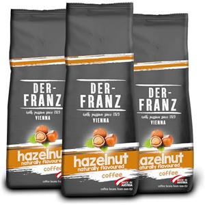 Der-Franz caffè, Aromatizzato alla Nocciola, Caffè Miscela di Arabica e Robusta chicchi interi, 3 x 500 g