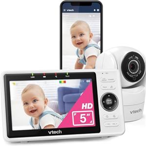 VTech VM901-1W WiFi Camera, Smart Baby Monitor con display HD da 5 pollici, 1080P Tilt/Swivel Camera e app, 120° Wide Angle View, Works iOS, Android