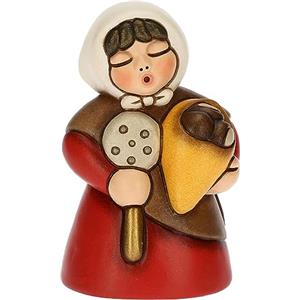THUN - Donna con Castagne in Ceramica Decorata a Mano, Colore Rosso, Linea Presepe Classico, Decorazioni Natale Casa, 5x4.7x8 cm h
