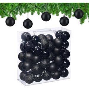 Relaxdays Palline di Natale, Set 50 Palle Albero, Addobbi Natalizi, ∅ 6 cm, in Plastica Opaca, Lucida, Glitter, Nero