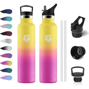 KollyKolla Borraccia Termica 1L, Bottiglia Termica a Prova di Perdite, senza BPA, Riutilizzabile, Facile Pulizia, Borraccia Acciaio Inox con Cannuccia, Termos per Adulto, Campeggio, Ciclismo, Viaggio, Yoga