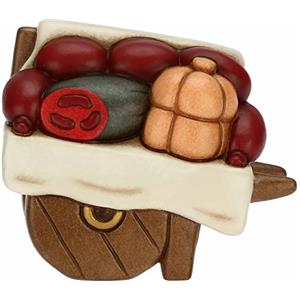 THUN - Presepe 2022 - Statuina Presepe Carretto con Salumi in Ceramica Decorata a Mano - Linea Presepe Classico - 8,5x5x7,3 cm h