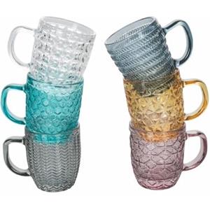 Villa d'Este Home Tivoli Set 6 tazzine caffè 90 ml in vetro colorato, Geometrie