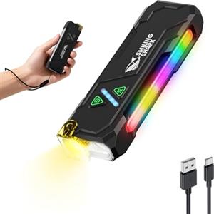 Smiling Shark Torcia ML01, Lampada Torcia LED Ricaricabile USB Magnetica con Luce Bianca, Gialla, Viola & Luce Laterale RGB Flashlight Compatta con Clip per Campeggio Escursionismo Emergenze (Nero)