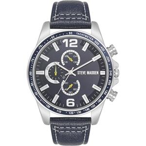 Steve Madden Orologio da uomo con cinturino, Blu navy/Argento