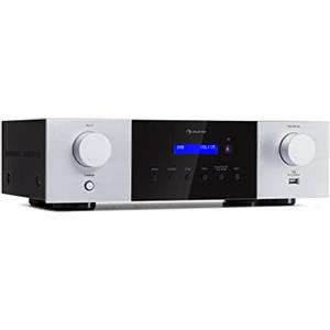 Auna AMP-4000 - Amplificatore stereo HiFi, radio DAB+, telecomando USB, con display LED, nero-bianco