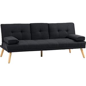 HOMCOM Divano Letto 3 Posti con 2 Braccioli Rimovibili e Portabicchiere, Divano 3 Posti Reclinabile in Tessuto con Gambe in Legno, per Soggiorno e Salotto, 181x77x78cm, Grigio Antracite