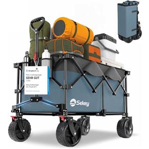 Sekey XXL Plus Carrello Spiaggia con Freni 200L 150KG, Carrello Pieghevole Ruote Grandi Extra Tutti i Terreni, Brevettato Pieghevole da QUATTRO Direzioni SE4011, Grigio con Blu