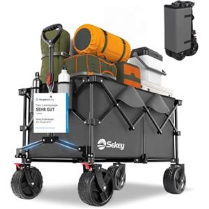 Sekey XXL Plus Carrello Spiaggia con Freni 200L 150KG, Carrello Pieghevole Ruote Grandi Extra Tutti i Terreni, Brevettato Pieghevole da QUATTRO Direzioni SE4011, Antracite