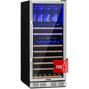 KLARSTEIN Cantinetta Vino Design da Incasso, Cantinetta Vino Refrigerata a Zona Doppia per Vino Rosso, Bianco e Birra, Controlli Touch, Frigo Vino Cantinetta per Esterno/Interno, 306L, 116 Bottiglie