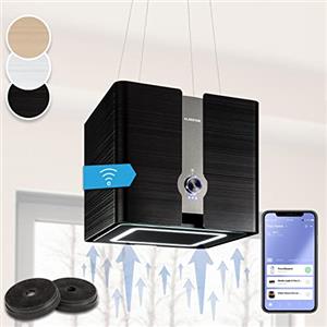 Klarstein Futurelight Smart - Cappa Aspirante, Funzione di Ricircolo con una Potenza Aspirante di 420m³/h, Cappa a Isola con Illuminazione a LED, Acciaio Inox, Nero