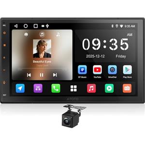 ATOTOZONE Android Autoradio 2 Din con Telecamera Posteriore, Wi-Fi/Bluetooth/USB, Wireless CarPlay&Android Auto, Stereo Auto 7 pollici con GPS, Mirror Link, 24 EQ&DSP, SSRadio/RDS