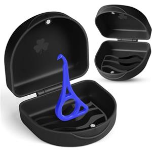 OFFCUP Porta Apparecchio Denti con Strumenti di Rimozione Allineatore, Porta Dentiera, Scatola per Protesi, Porta Protesi Dentale, Porta Bite Dentale, Custodia da Bagno per Protesi - nero