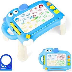 OFFCUP Lavagna Magnetica per Bambini 4 Colori Cancellabile Magnetica con Timbri Magnetici e 1 Penna Giochi Bambini 3 4 5 Anni Lavagnetta Magica Regalo per Bambine(Elefante blu)