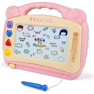 OFFCUP Lavagna Magnetica per Bambini 4 Colori Cancellabile Magnetica con 3 Timbri Magnetici e 1 Penna Giochi Bambini 3 4 5 Anni Lavagnetta Magica Regalo per Bambine e (Rosa grande)