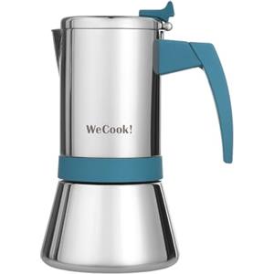 WECOOK! Caffettiera italiana in acciaio inox 18/10 per induzione 4 tazze - espresso/moka - manico Soft-Touch in baquelite - valvola di sicurezza in nichel - cucchiaio dosatore incluso