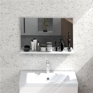 kleankin Specchio Bagno da Parete con Mensola, Specchiera Moderna Multiuso per Bagno, Camera e Ingresso, 60x12x40 cm, Bianco