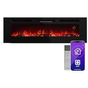 KLARSTEIN Galeras Smart - Camino Elettrico da Parete, 1800W, Fiamma LED Realistica, Controllo con App & Telecomando, Colori & Luminosità Regolabili, Protezione dal Surriscaldamento