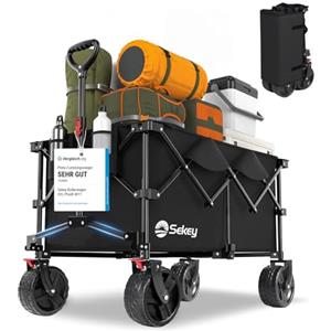 Sekey XXL Plus Carrello Spiaggia con Freni 200L 150KG, Carrello Pieghevole Ruote Grandi Extra Tutti i Terreni, Brevettato Pieghevole da QUATTRO Direzioni SE4011, Nero Profondo