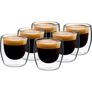 GLASWERK Set di tazze da caffè di design (6 x 80 ml), bicchieri a doppia parete - borosilicato