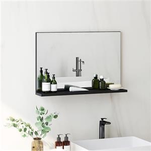kleankin Specchio Bagno da Parete con Mensola, Specchiera Moderna Multiuso per Bagno, Camera e Ingresso, 60x12x40 cm, Nero