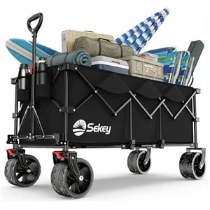 Sekey XXXL Carrello Spiaggia 300L 200KG, Modello Allungato con Ruote Fuoristrada 17x10 cm, Brevetto Sistema 4 Vie Montaggio Istantaneo, Nero