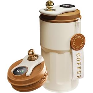 AMFUN Tazza da Caffè con Display Digitale, 410 ml Tazza Termica, Tazza termica da viaggio, 316 in Acciaio Inox Tazza Termica Intelligente Portatile in Acciaio Inox, Isolata, a Prova di Perdite