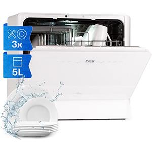 Klarstein Lavastoviglie 5 Coperti, Libera Installazione Silenziosa con 6 Programmi di Lavaggio, Piccola, Mini da Tavolo Compatta e Facile da Installare, Vetro, Bianco