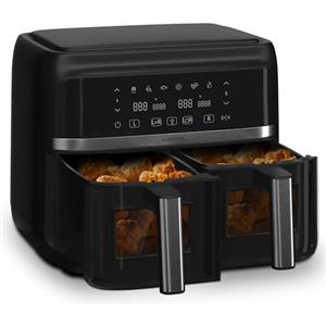 Klarstein - Friggitrice ad aria calda, airfryer con 2 vani, friggitrice ad aria compatta da 2850W, friggitrice ad aria da 7,6L con pannello di controllo touch, timer, preriscaldamento, 6 modalità, XL