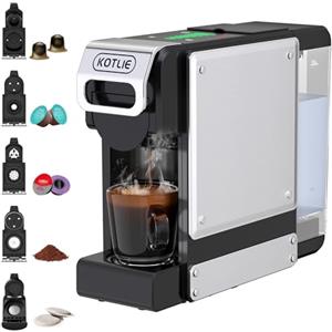 KOTLIE Macchina da caffè a capsule, Macchina da Caffè Multifunzione 5 in 1, per Nespresso Original/per Dolce Gusto/per A MODO MIO/ESE(44 mm) e caffè macinato, con sette impostazioni di volume dell'acqua