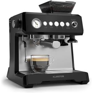 Klarstein GrandPresso - Macchina per Caffè Espresso, 20 Bar, 1350W, Macinino Integrato, Beccuccio del Vapore, Serbatoio: 2,3L, Nero, Macchina da Caffe Espresso