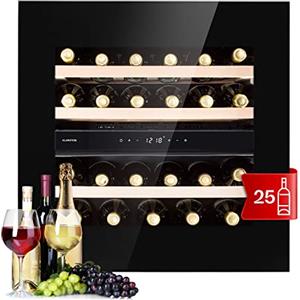 Klarstein Cantinetta Vino Refrigerata a Zona Doppia per Interno/Esterni, Frigo Bar, Cantina Vino con Vetrina, Mini Frigo con Protezione UV, Frigorifero Piccolo Touch con LED 5-20°C 25 Bottiglie