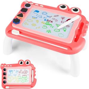 OFFCUP Lavagna Magnetica per Bambini 4 Colori Cancellabile Magnetica con 4 Timbri Magnetici e 1 Penna Giochi Bambini 3 4 5 Anni Lavagnetta Magica Regalo per Bambine e (Rosso)