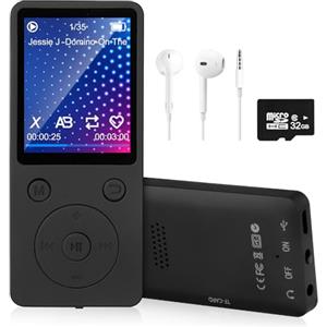 Gleisa Lettore MP3 con Bluetooth 5.2, 32GB Memoria, Schermo da 1,8 Pollici, Lettore Musicale MP3 Portatile con Funzione Video, Radio FM, E-book, Registratore Vocale e Altoparlante Integrato
