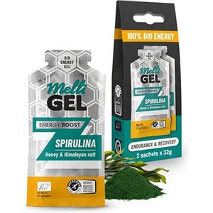 MelliGEL Energy Gel Spirulina - 100% Bio Energy Gel con miele e sale dell'Himalaya - Per attività intense - 32 g, confezione da 2