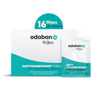 ODABAN ANTIPERPSPIRANT odaban® Salviette Antitraspiranti 16 pz | azione rapida contro sudorazione e odori | tovagliette monouso per ascelle, mani, piedi e viso | profumo delicato unisex, delicate sulla pelle