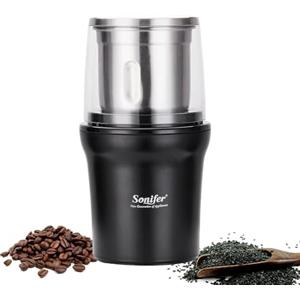 Sonifer Macinino elettrico per spezie e caffè, capacità 100 g, potenza 300 Watt, contenitore in acciaio inox rimovibile, per macinare chicchi di caffè, noci, spezie, cereali ed erbe.