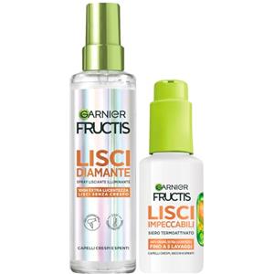 Garnier Fructis Lisci Diamante Spray Lisciante per Capelli Extra Lucenti 100H 150ml + Lisci Impeccabili Siero Termoprotettore e Termoattivato per Capelli Setosi Anti Umidità e Anti Crespo 50ml