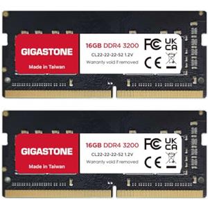 Gigastone 【DDR4 RAM Solo Notebook】GIGASTONE 32GB Kit(2x16GB) DDR4 3200MHz (2933MHz or 2666MHz) PC4-25600 (PC4-23400, 21300) CL22 1.2V SODIMM 260pin Memoria notebook-Unbuffered Non-ECC, alte prestazioni