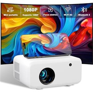 VISULAPEX Mini Proiettore Portatile 2025 Upgraded, Visulapex V3 PRO Proiettore 12000 Lumen Supporto FHD 1080P, Zoom 50% e Focus Elettrico, Videoproiettori 5G WiFi Bluetooth per iOS/Android/TV Stick/HDMI/USB