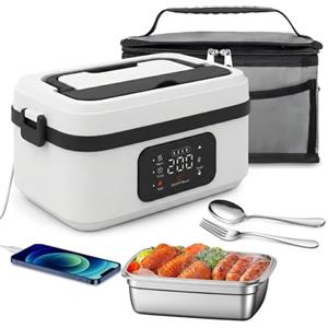 serebrant Scaldavivande Elettrico Portatile, Scaldavivande a Batteria Ricaricabile Scalda Vivande per Adulti, 1L Lunch Box Elettrico Senza Fili Con Timer, Scaldavivande USB con Stoviglie e Borsa Termica
