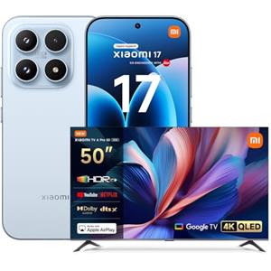 XIAOMI 17, Smartphone 12+512GB, Lenti Leica Summilux, Sensore Light Fusion 950, Batteria 6330 mAh, HyperAI, Ice Blue, Garanzia 2 anni+1 anno extra, Caricatore non incluso+TV A Pro QLED 50"