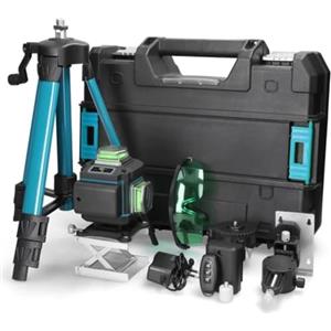 FLM SYSTEM Livella Laser Autolivellante 360° 16 Linee con Treppiede - Livello Laser Professionale con 2 Batterie, Telecomando e Valigetta, Precisione ±1mm per Edilizia e Installazioni