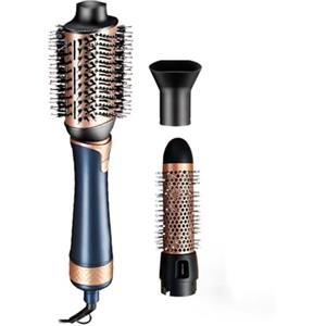 Generico Spazzola Asciugacapelli 3 in 1 ad Aria Calda con 2 Testine Intercambiabili - Phon Spazzola Professionale con 3 Temperature e 3 Velocità, Riscaldamento Rapido 30s, Beccuccio Styling per Lisciare, Volum
